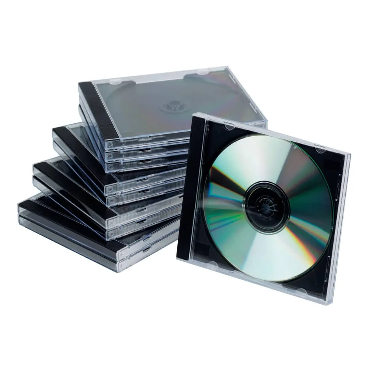 Q-Connect CD-Boxen Standard - Hardbox für 1 CD/DVD, transparent/schwarz, Packung mit 10 Stück