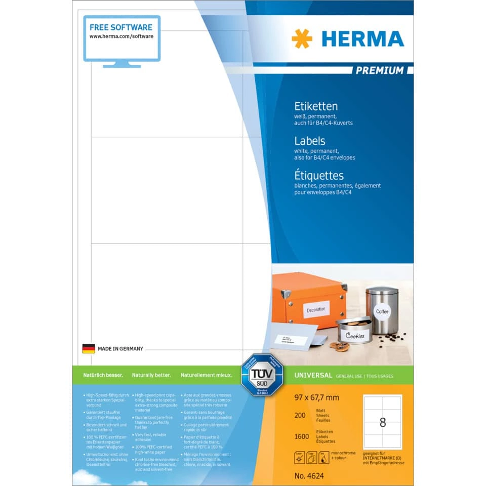 HERMA Etiketten Premium - 96,5 x 67,7 mm, weiß, matt, 1600 Stück