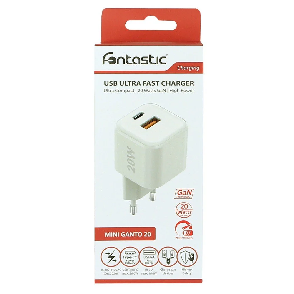 Fontastic Netzteil MINI GaNto 20W Type-C PD + USB-A FC weiß