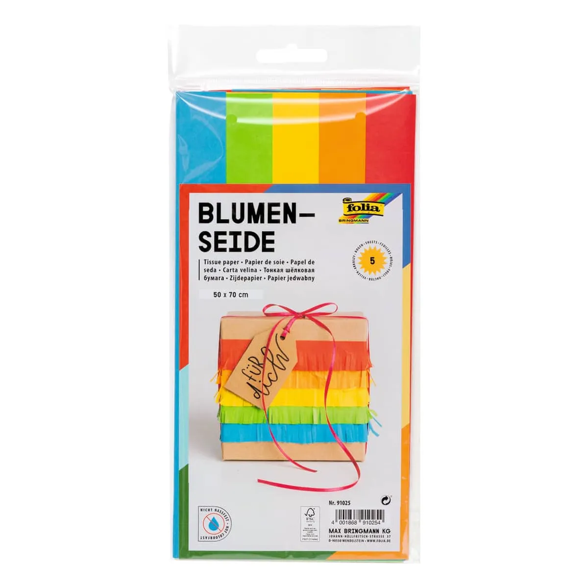 Folia Blumenseide - 50 x 70 cm, 5 Bogen, farbig sortiert