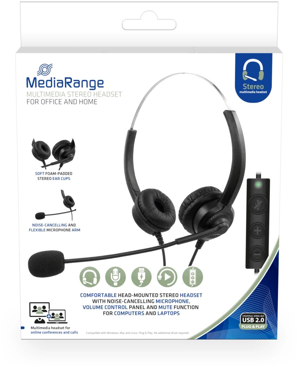 MediaRange Stereo-Headset mit Mikrofon und Bedienungsfunktion schwarz