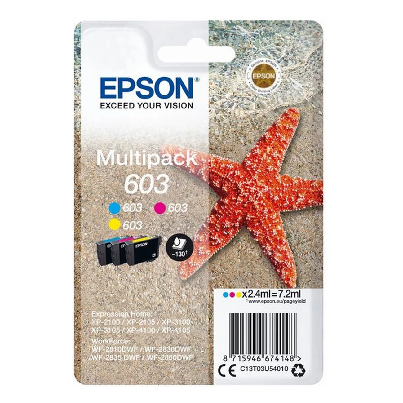 Druckerpatronen MultiPack Epson 603 cyan magenta gelb 7,2 ml | 130 Seiten (C13T03U54010)