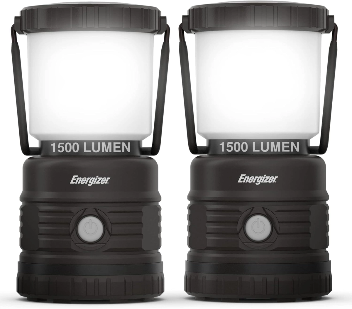 Energizer LED Campinglampe Doppelpack in schwarz vor einem weißen Hintergrund