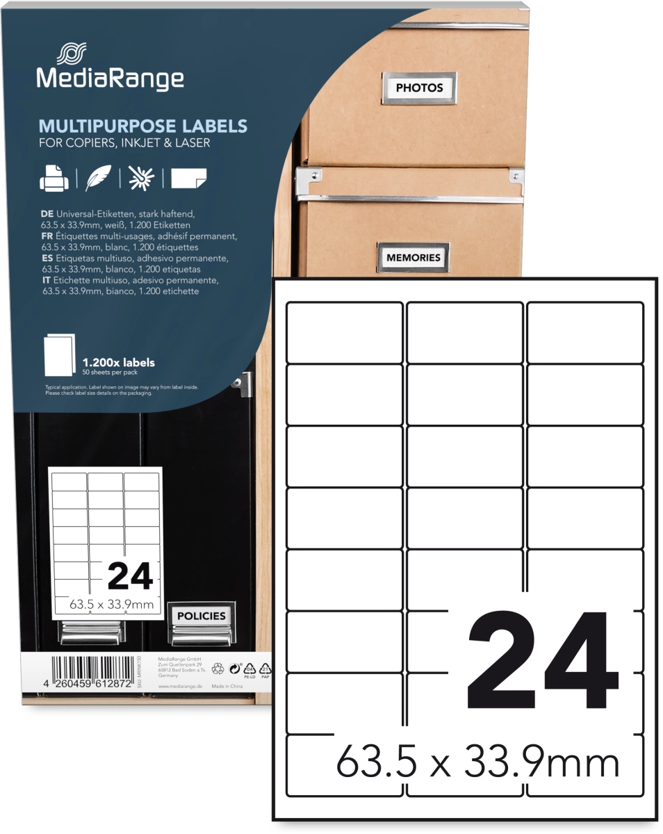 MediaRange Universal-Etiketten, 63,5x33,9 mm, 1200 Stück