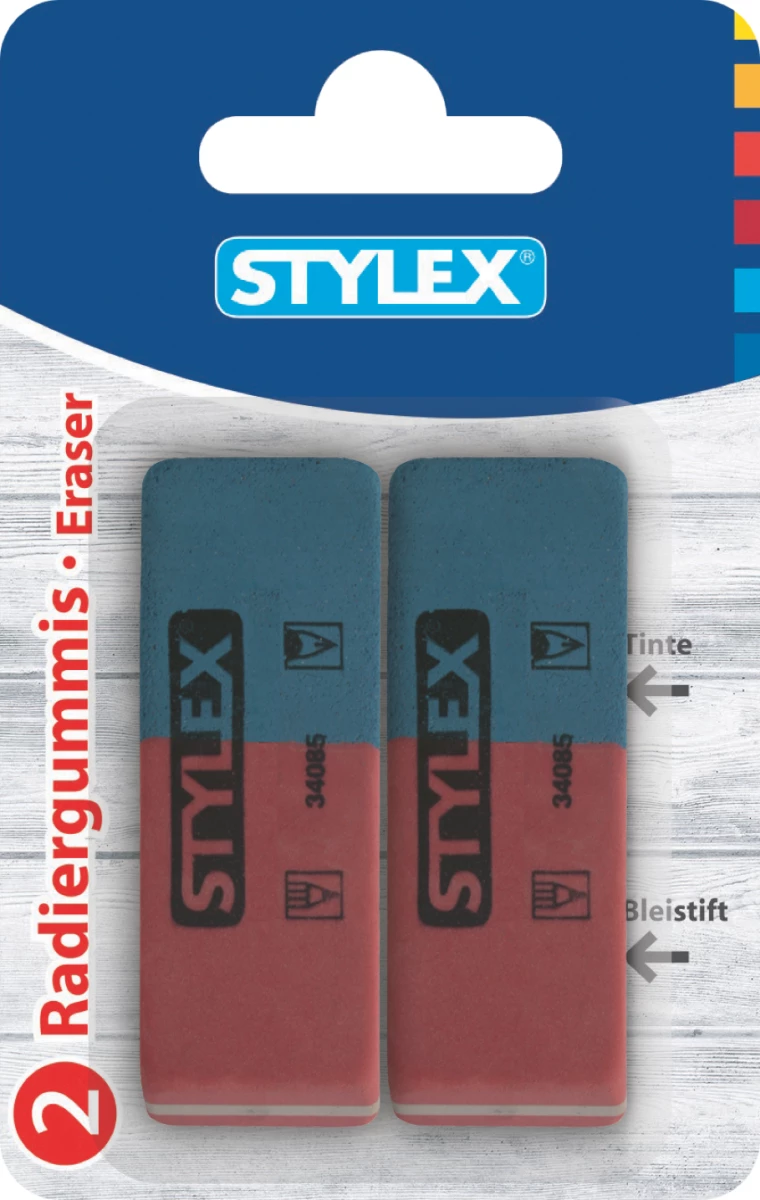 Stylex Radiergummi, für Tinte, Blei- und Buntstifte, 2 Stück