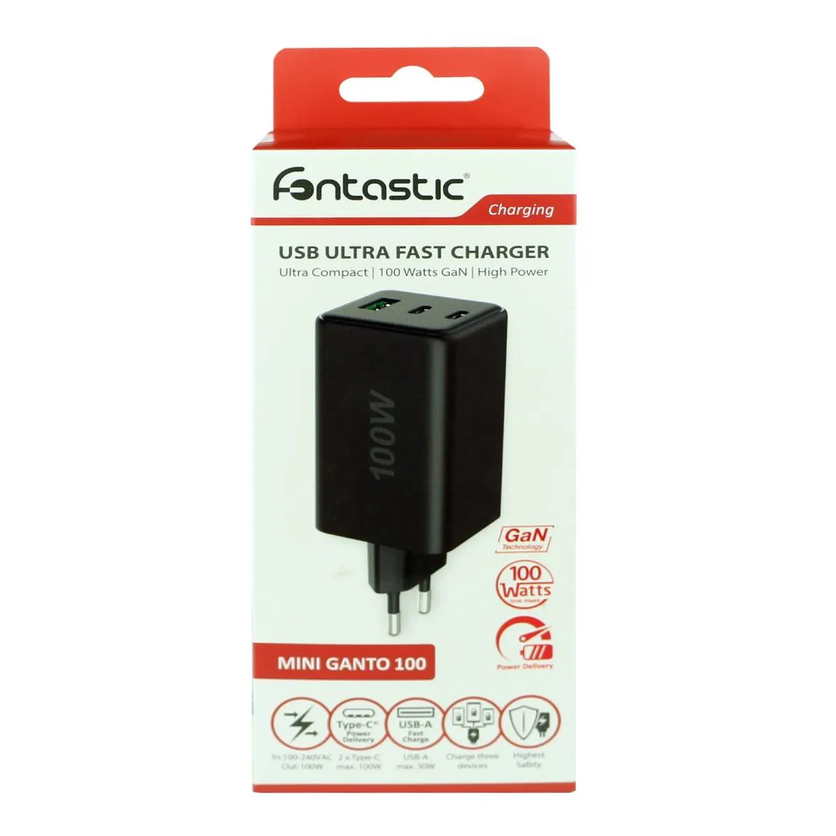 Fontastic Netzteil GAN 100W, 2 x Typ-C + USB-A schwarz