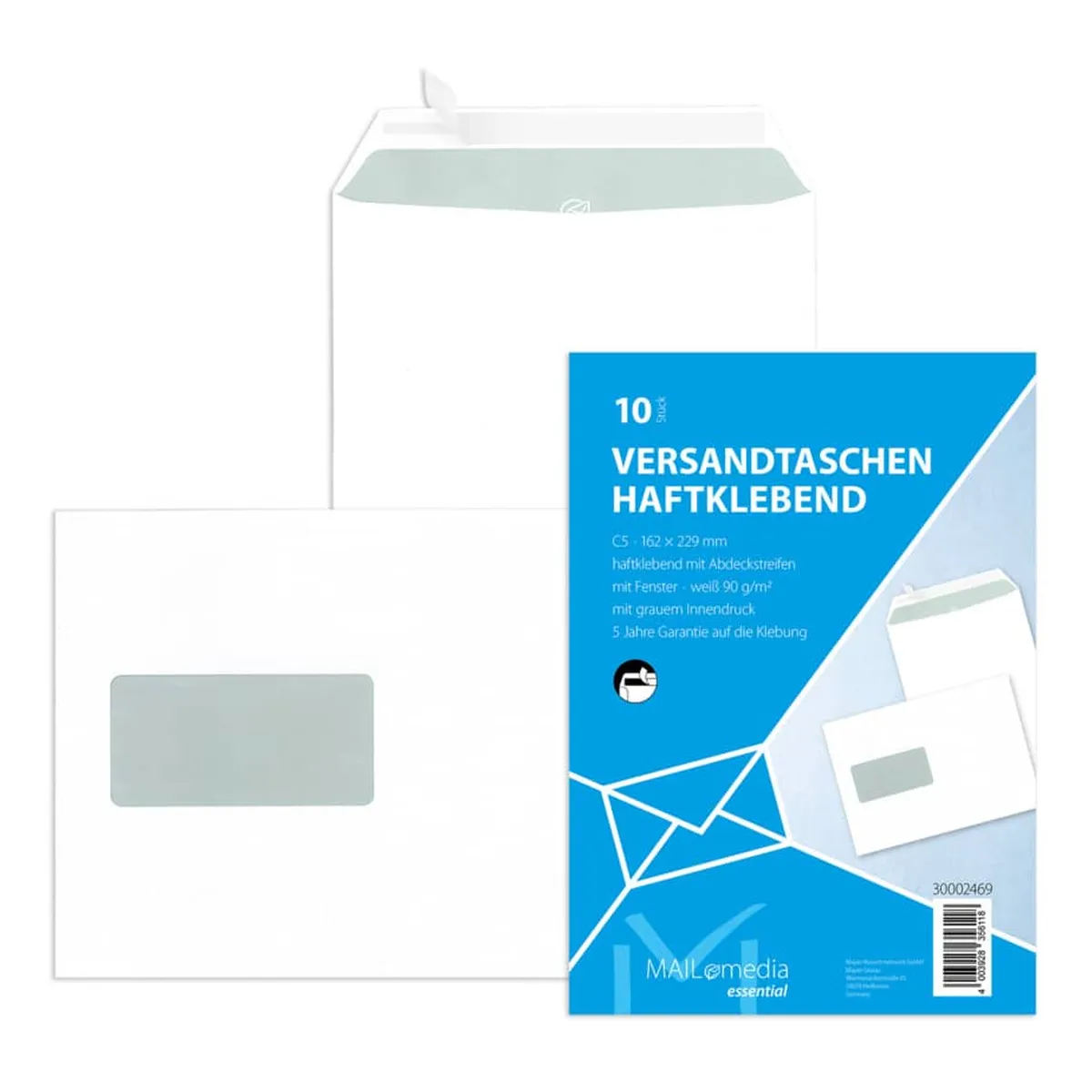 mayer-network Versandtaschen C5 (162x229 mm) mit Fenster, haftklebend, 90 g/qm, weiß, 10 Stück