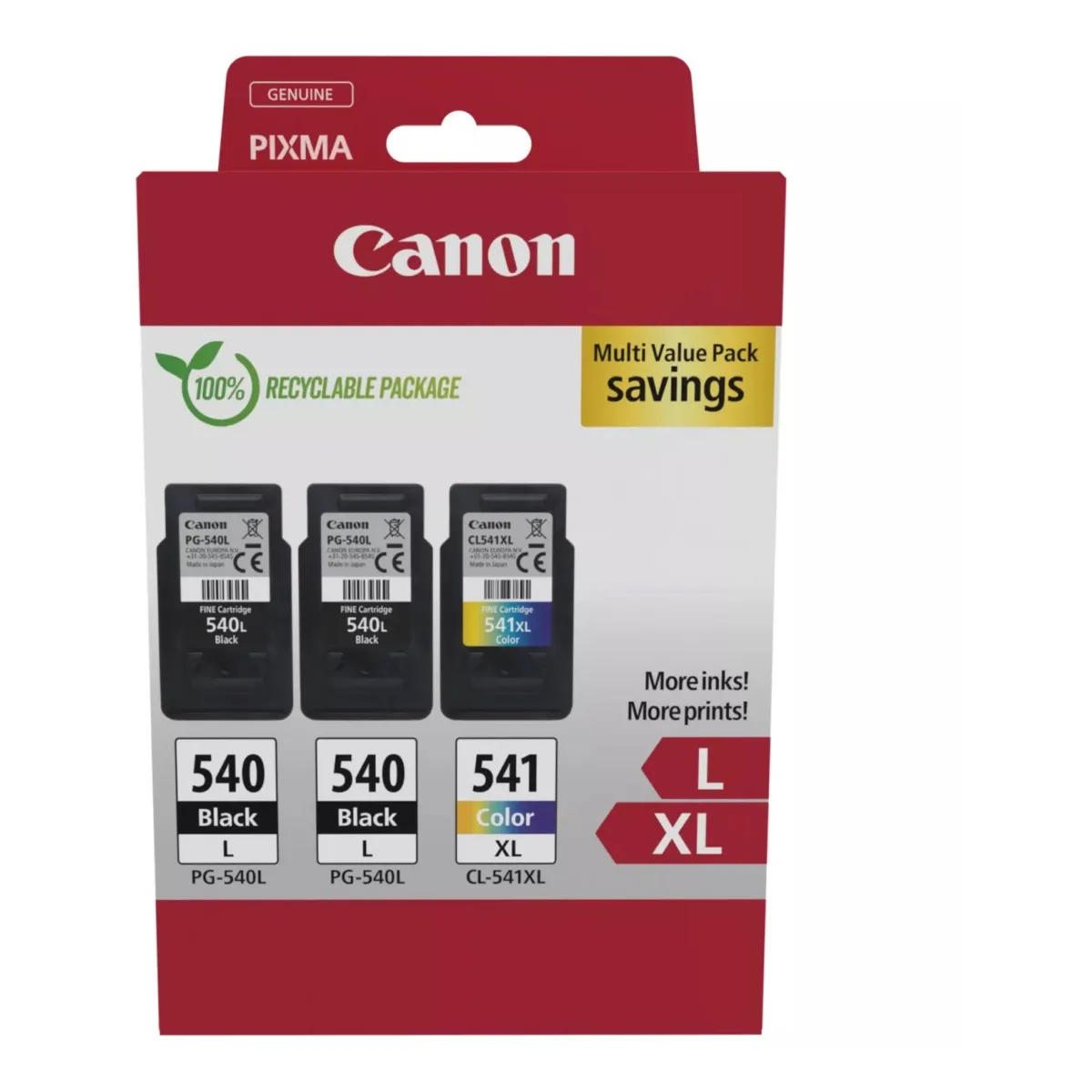 Druckerpatronen Multipack Canon 'PG-540L+CL-541XL' 2x schwarz je 11 ml | 300 Seiten +1x farbig 15 ml | 400 Seiten (5224B017)