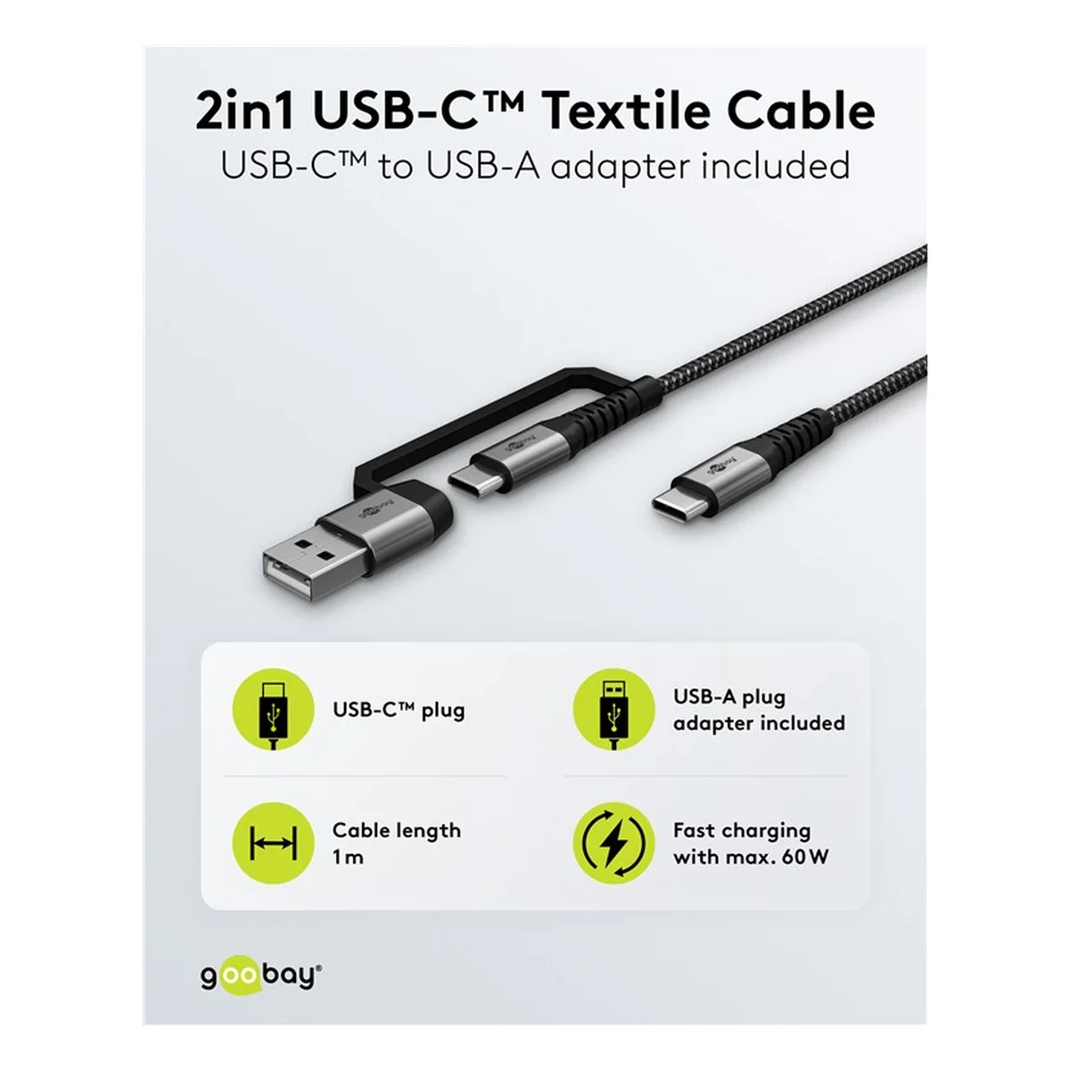 2in1 USB-Textilkabel, spacegrau/silber, 1 m
