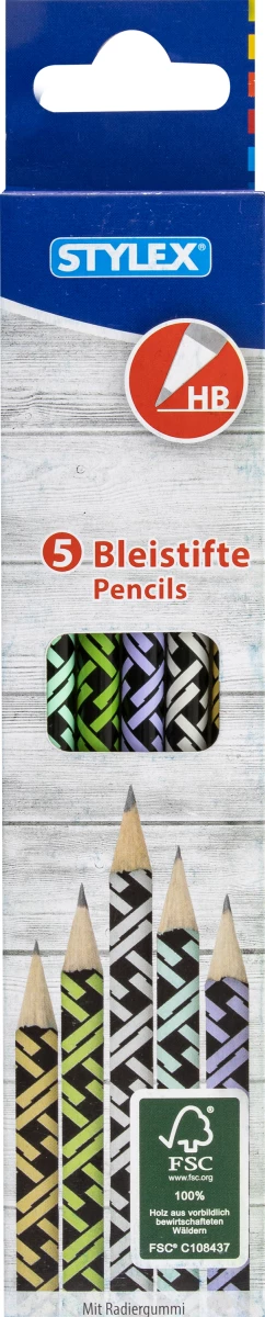 Stylex Bleistifte mit Radiergummi, 5 Stück