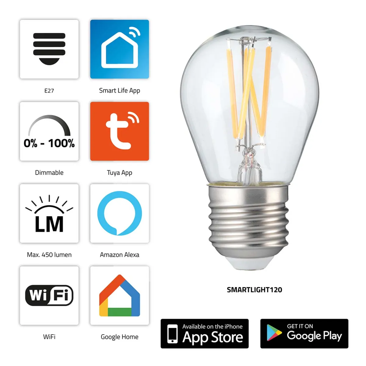 Alecto SMARTLIGHT120 Smart-Filament-LED-Lampe mit Wi-Fi
