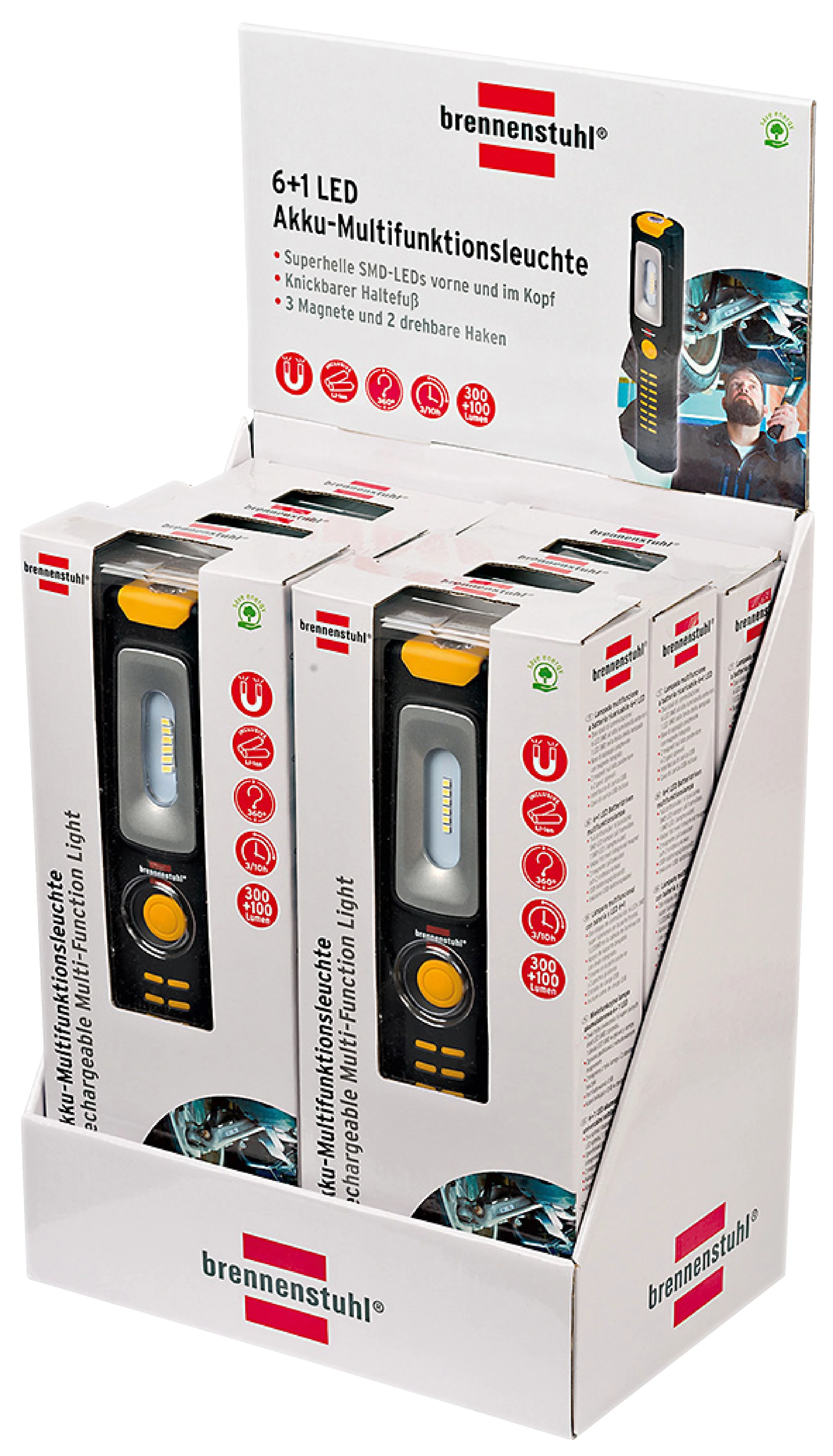 Brennenstuhl Arbeitsleuchte, Multifunktionsleuchte 6 + 1 LED Akku - 