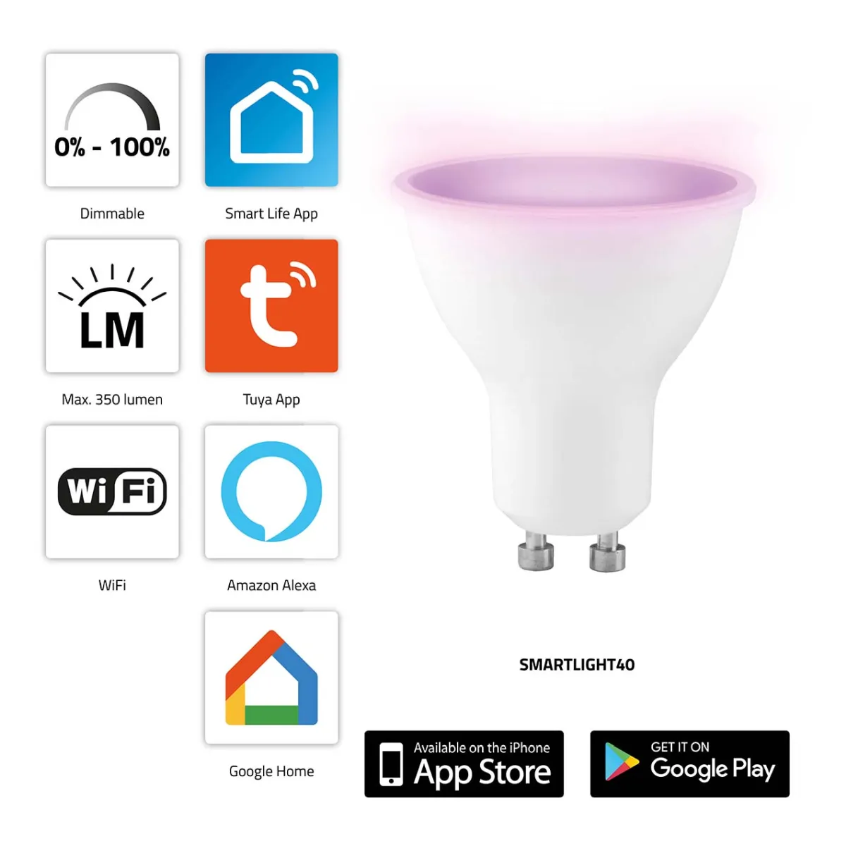 Alecto SMARTLIGHT40 Smarte LED-Farblampe mit Wi-Fi