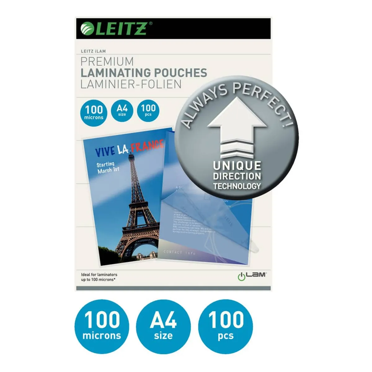 Leitz Laminierfolie UDT - A4, glänzend, 100 mym, 100 Stück