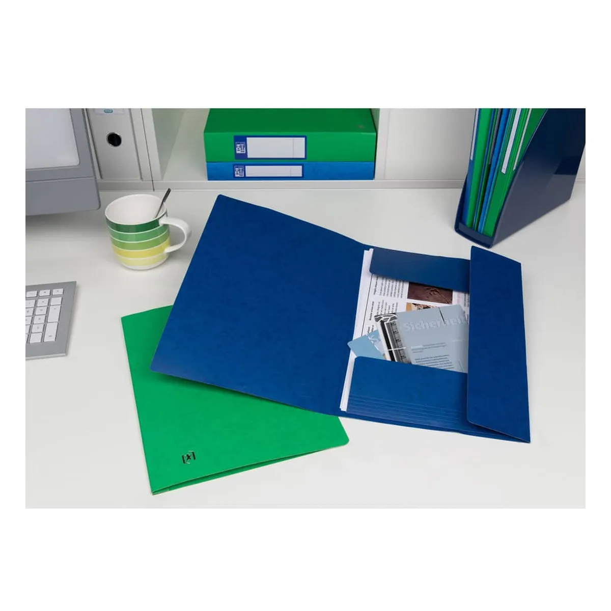 OXFORD Eckspannmappe TOP FILE+ - A4, 390 g/qm, Karton, Gummizug, dunkelblau