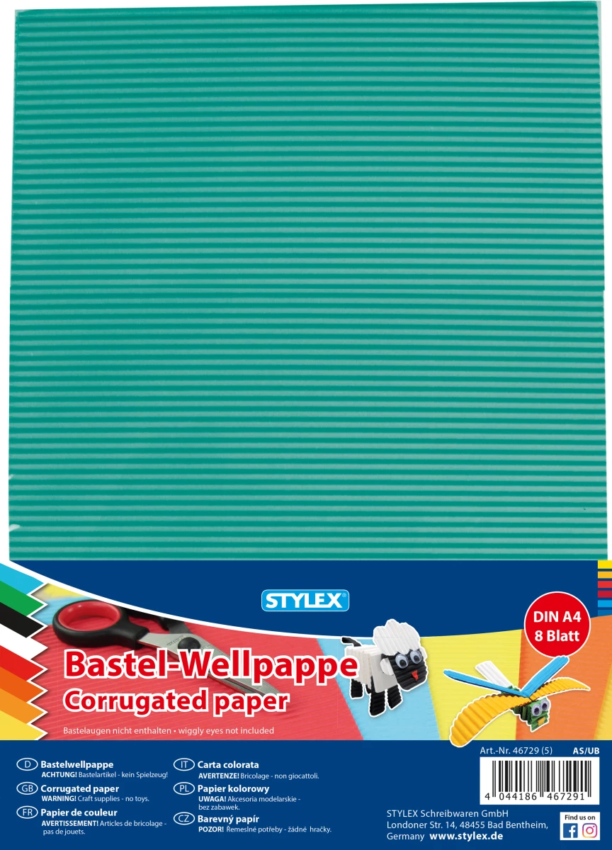 Stylex Bastel-Wellpappe, DIN A4, 8 Bogen 