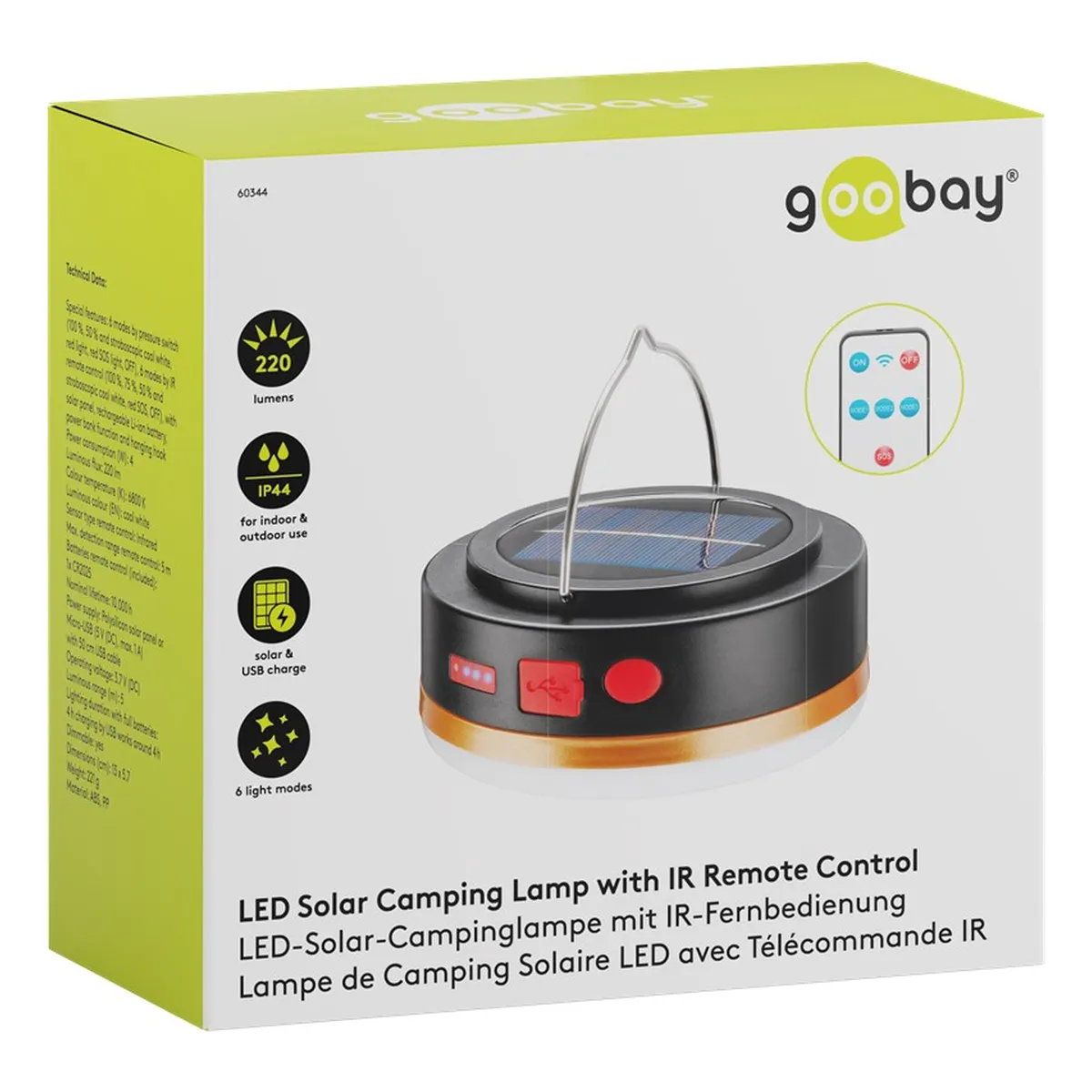 Goobay LED-Solar-Campinglampe mit IR-Fernbedienung