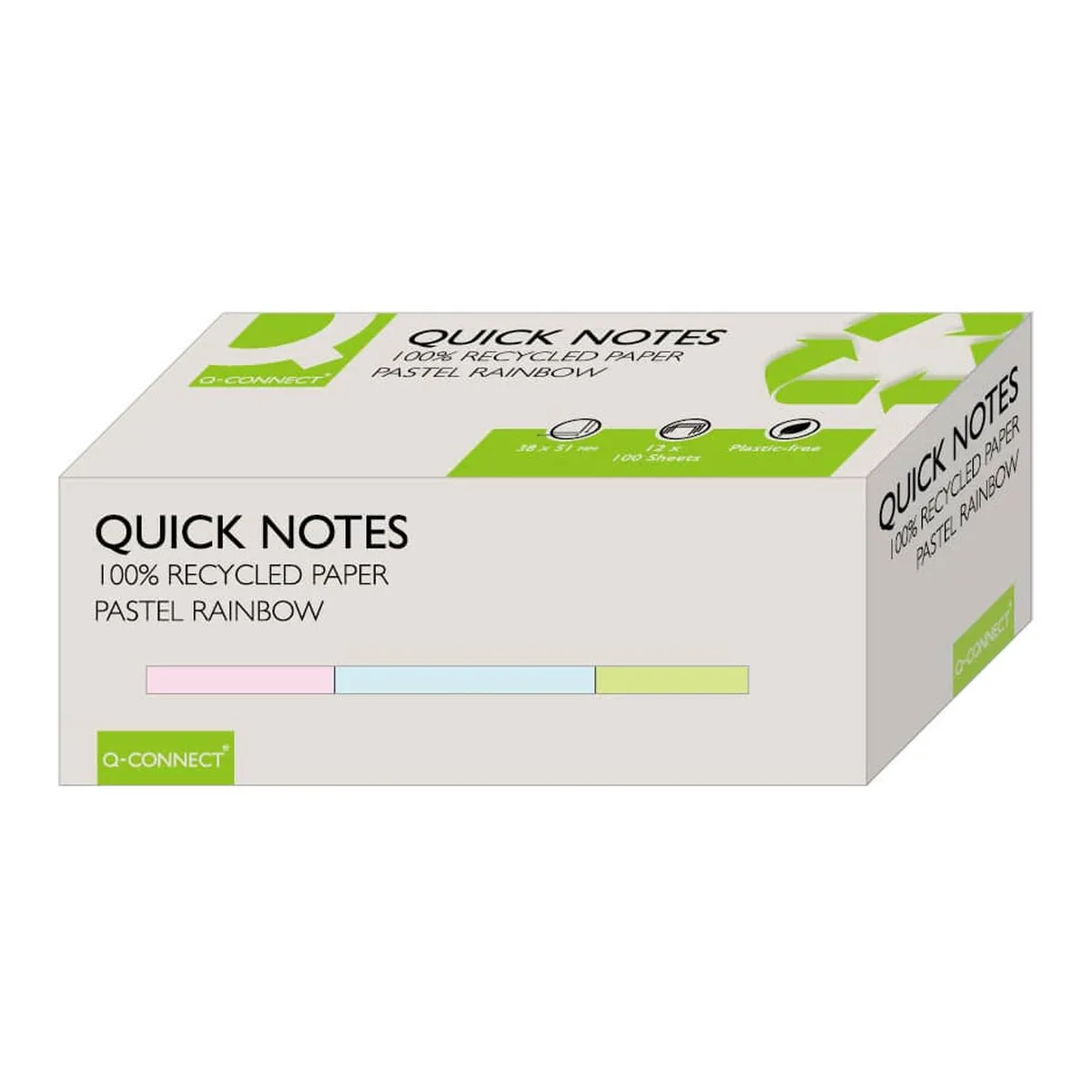 Q-Connect Haftnotizblock Recycling - 51 x 35 mm, pastell, 12 Stück