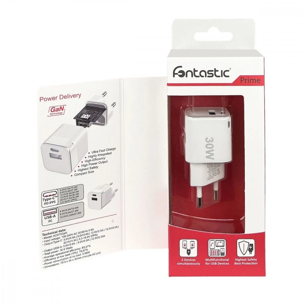 Fontastic Prime Netzteil GaNto30 Type-C PD + USB-A FC GaN 30W