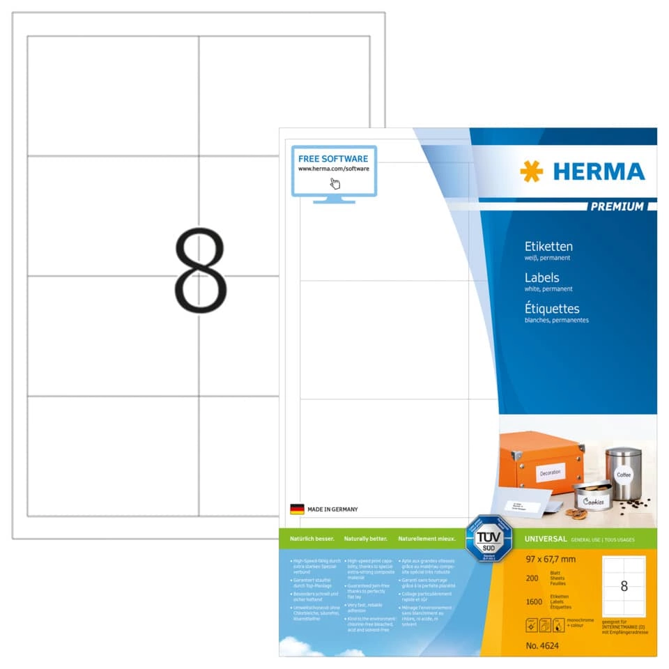 HERMA Etiketten Premium - 96,5 x 67,7 mm, weiß, matt, 1600 Stück