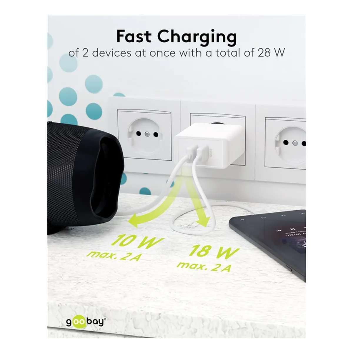 Goobay Dual-USB Schnellladegerät QC3.0 28W weiß