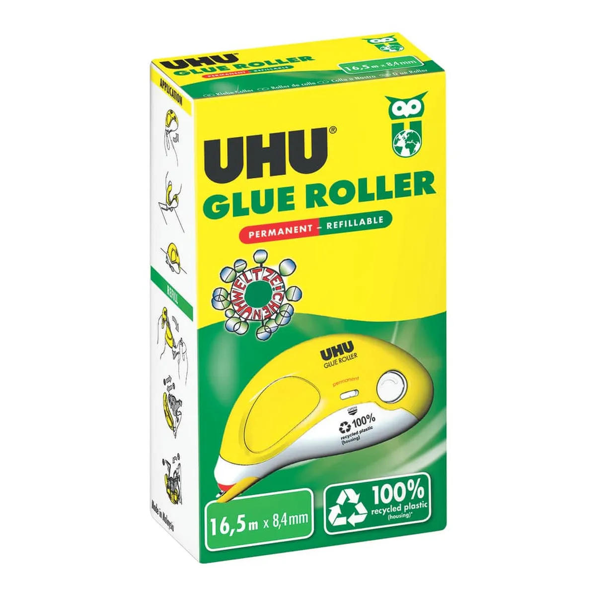 UHU Kleberoller Glue Roller - permanent, 16,5 m x 8,4 mm, nachfüllbar