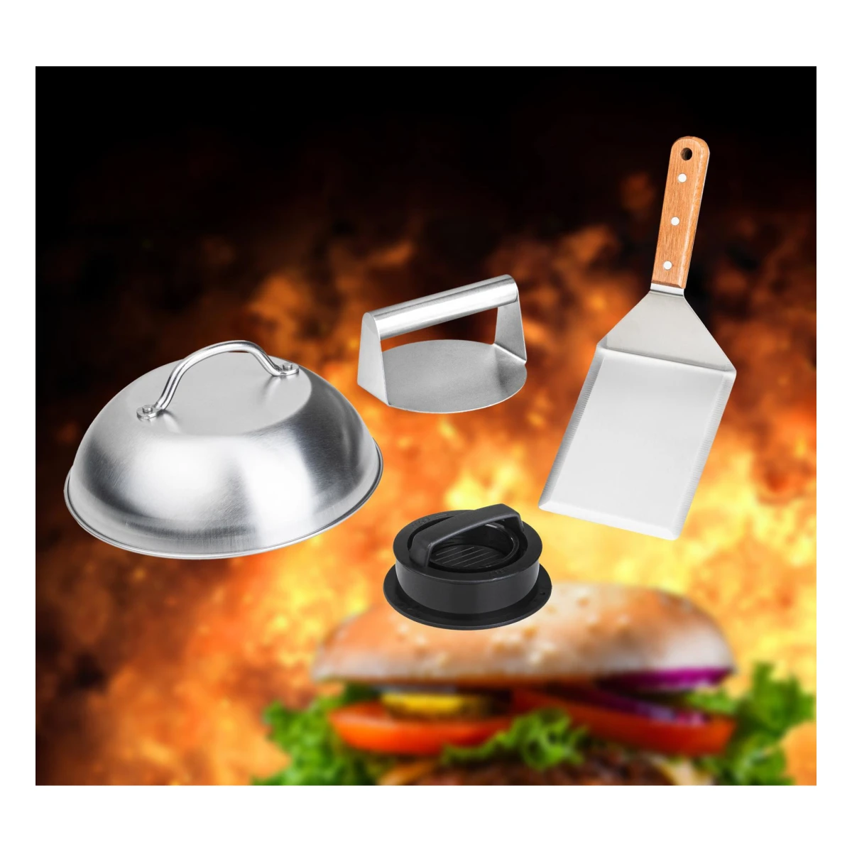 Smash-Burger Maker Set mit Haube, Wender & Burger Pressen