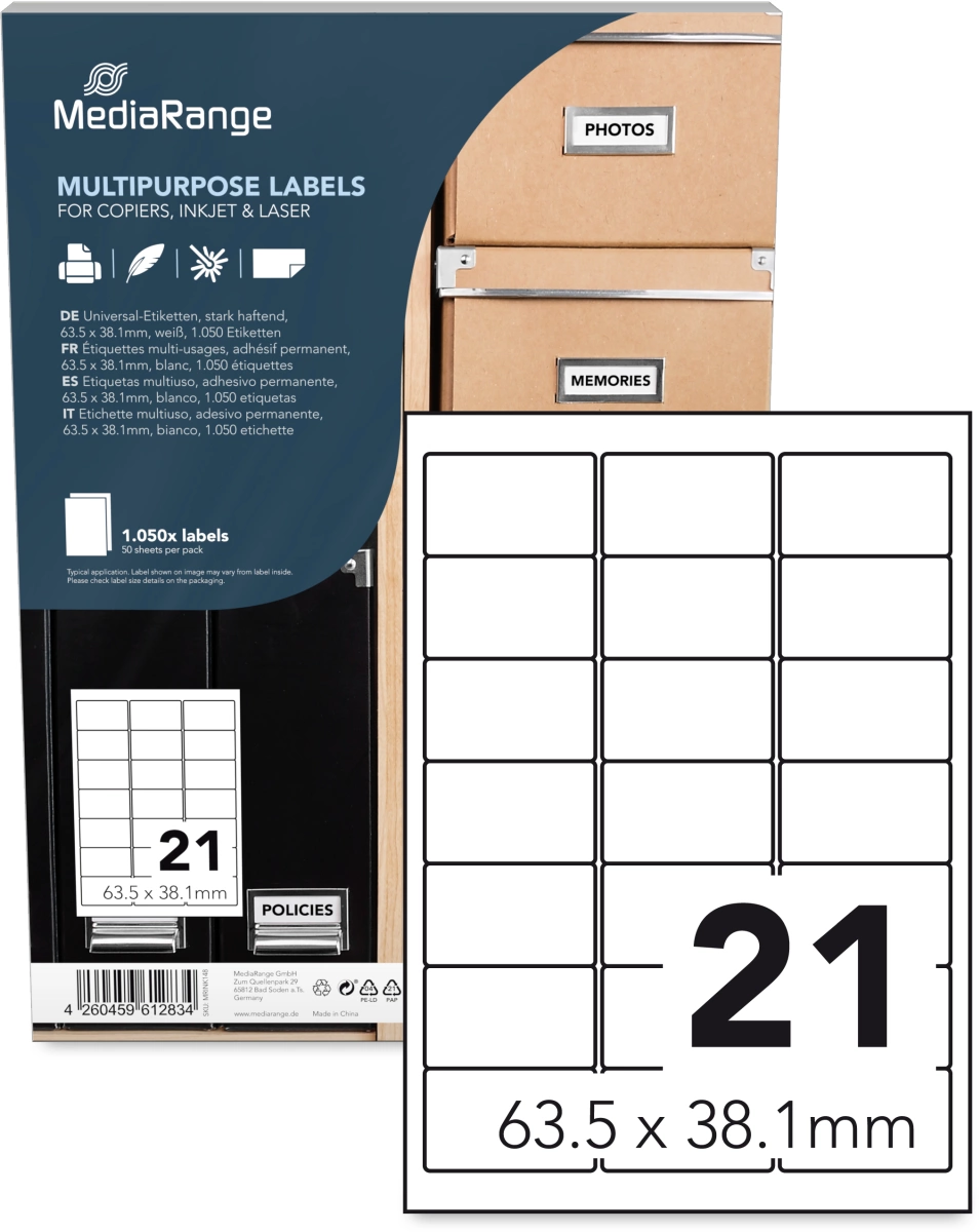 MediaRange Universal-Etiketten, 63,5x38,1 mm, 1050 Stück