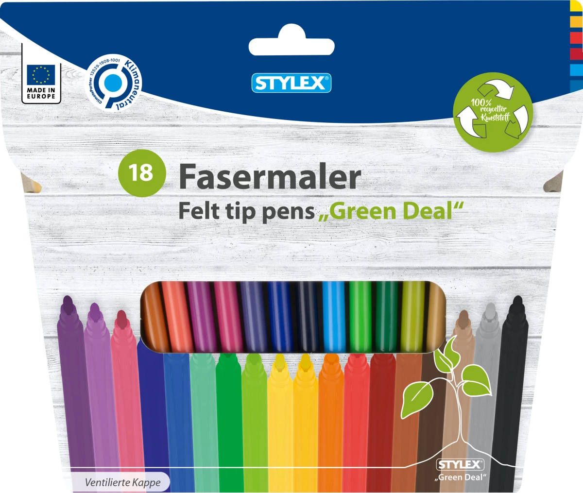 Stylex Fasermalstifte, 18 Stück, recycelt