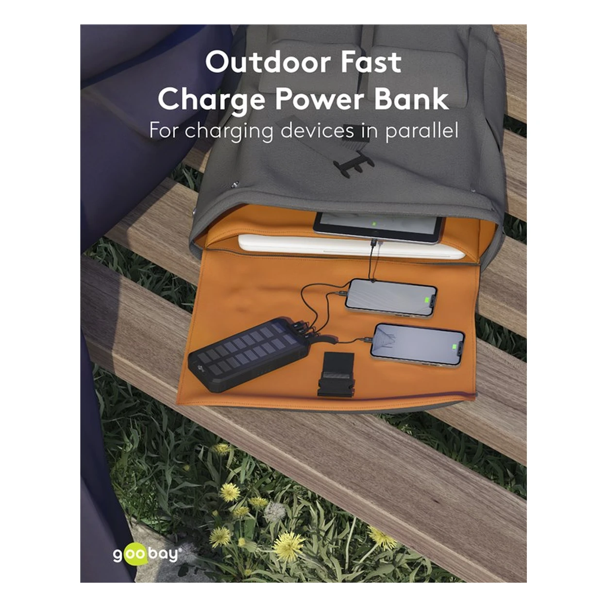 Goobay Outdoor Schnelllade-Powerbank mit Solar 20.000 mAh (USB-C™ PD, QC 3.0)