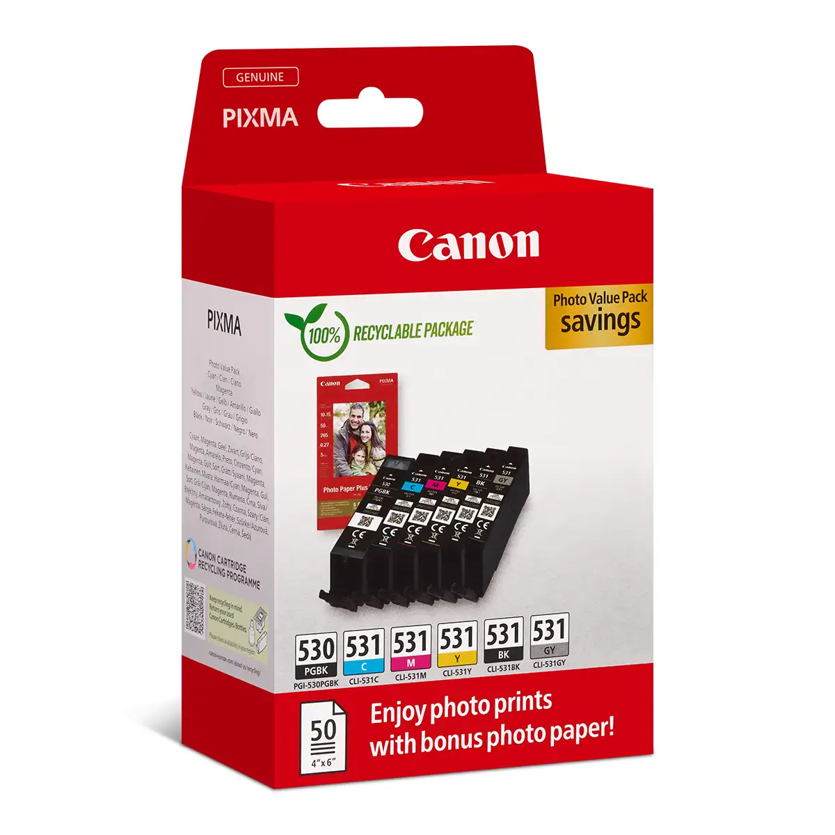 Canon MultiPack 'PGI-530/CLI531' 1xPGI + 5x CLI BKCMY,GY + Fotopapier PP-201