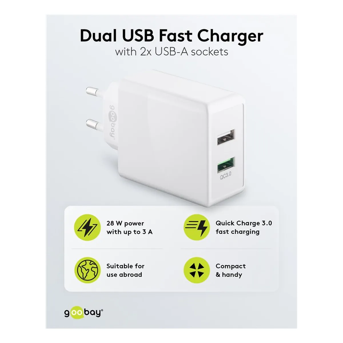 Goobay Dual-USB Schnellladegerät QC3.0 28W weiß