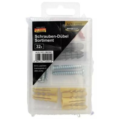 Masterproof Schrauben-Dübel-Sortiment, 32-tlg.