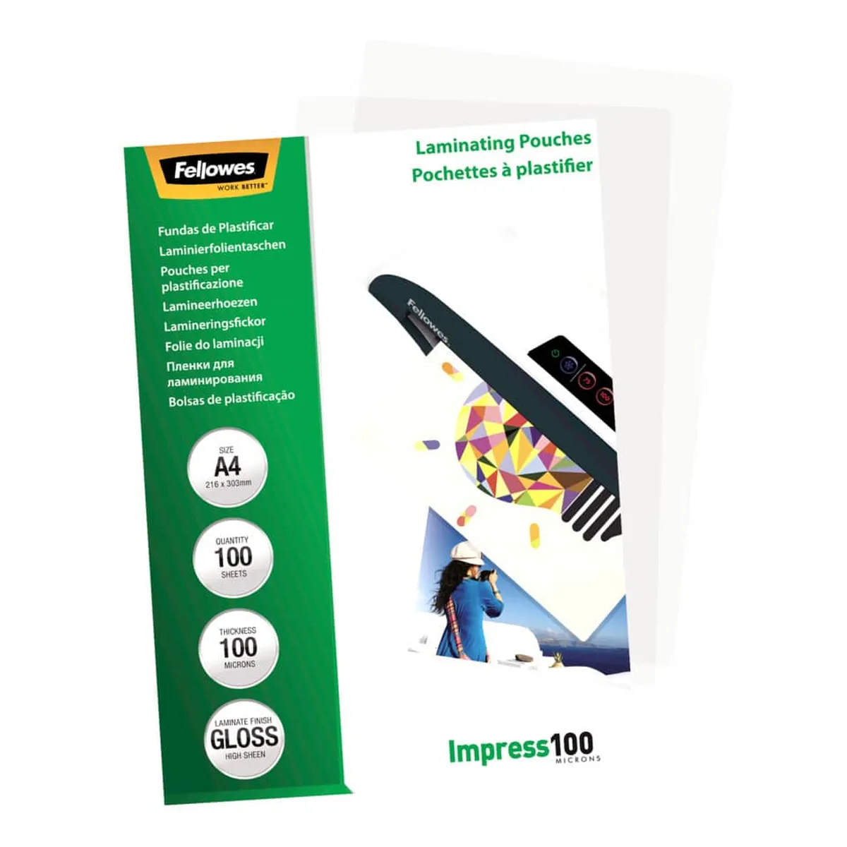 Fellowes Laminierfolien Impress 100 Mikron,glänzend,A4,100 Stück