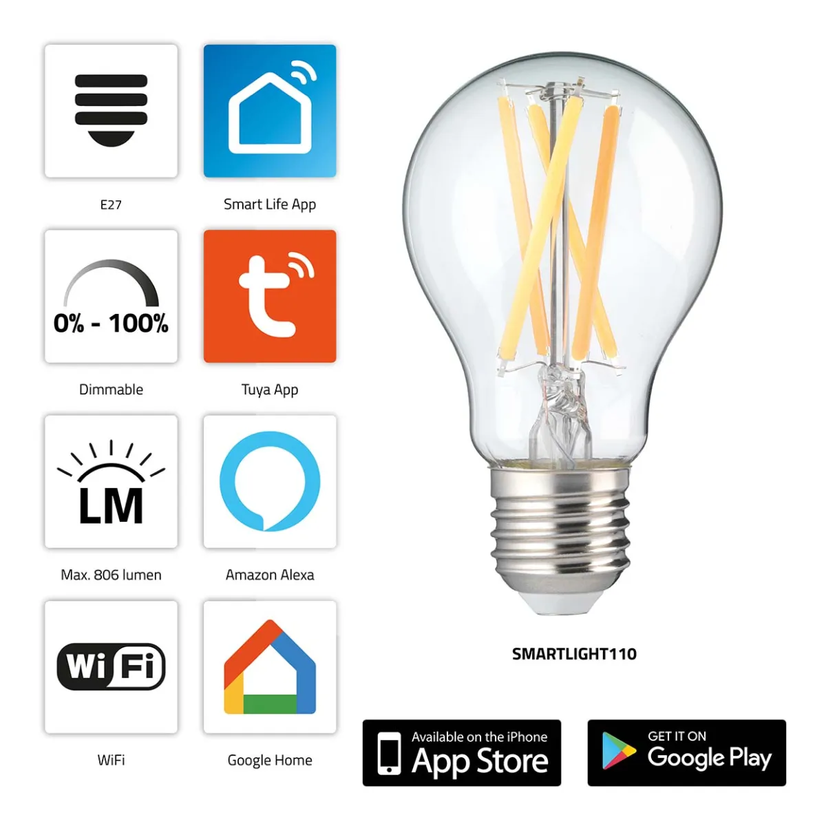 Alecto SMARTLIGHT110 Smart-Filament-LED-Lampe mit Wi-Fi