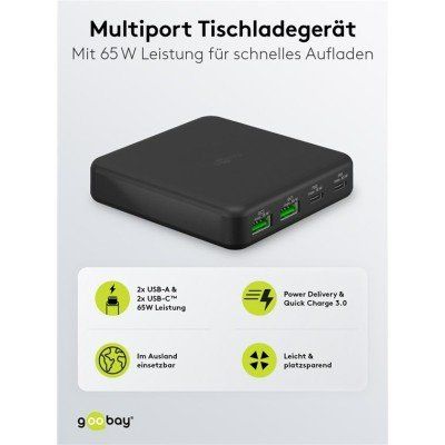 Multiport 4-fach Tischladegerät (65 W) schwarz