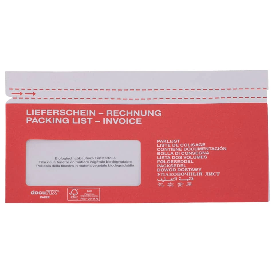 docuFIX Begleitpapiertaschen mit Aufdruck Lieferschein-Rechnung - Papier, C6/5, weiß/rot, 500 Stück