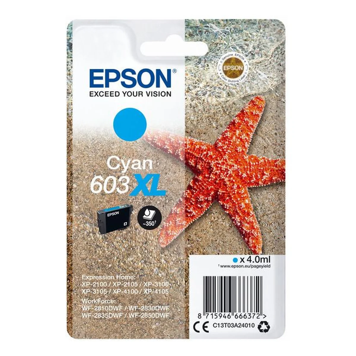 Druckerpatrone Epson 603XL cyan 4 ml | 350 Seiten (C13T03A24010)