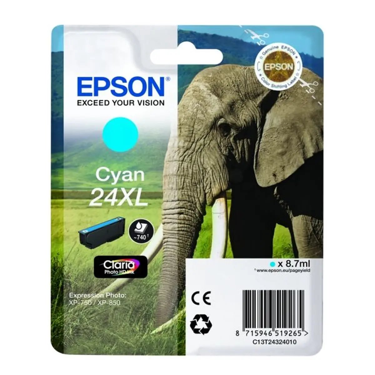 Druckerpatrone Epson 24XL cyan 8,7 ml | 500 Seiten (C13T24324012)