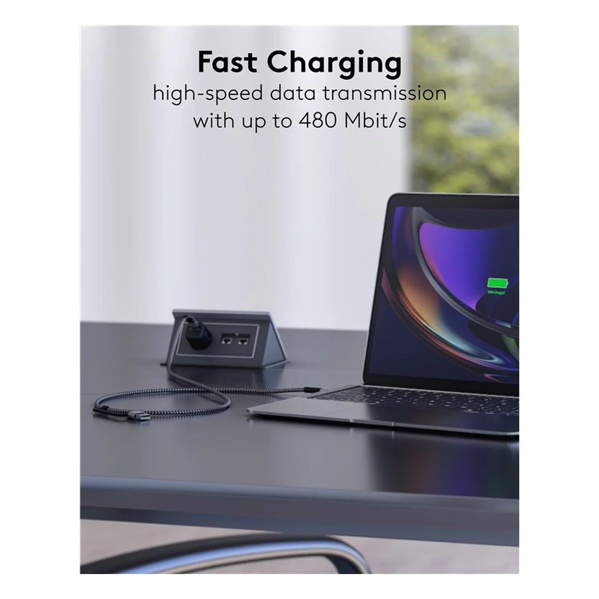 2in1 USB-Textilkabel, spacegrau/silber, 1 m