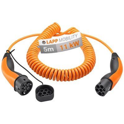 Spiral-Ladekabel Typ 2, bis zu 11 kW, 5 m, Orange