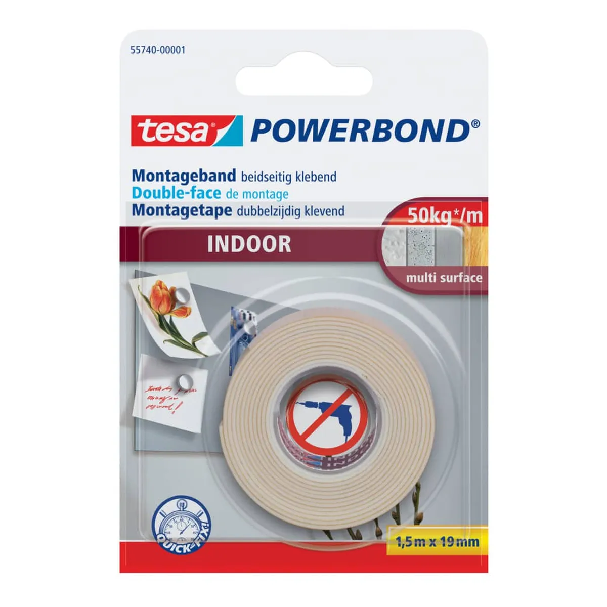 tesa® Montageband Powerbond® - 19 mm x 1,5 m, Indoor, extra stark 