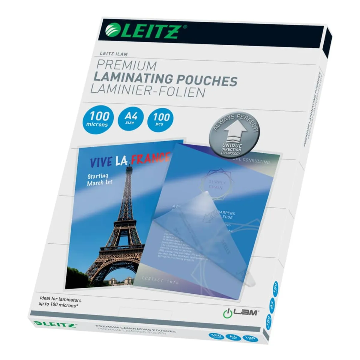 Leitz Laminierfolie UDT - A4, glänzend, 100 mym, 100 Stück