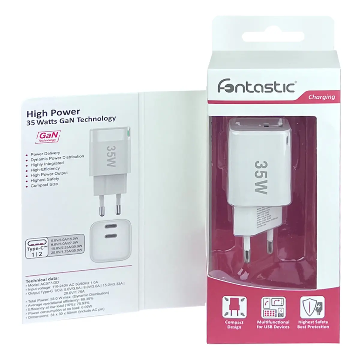 Fontastic Netzteil GaNto35 2 x USB Type-C 35W weiß