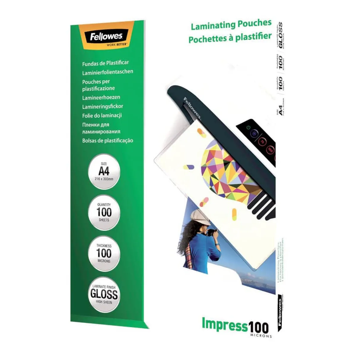 Fellowes Laminierfolien Impress 100 Mikron,glänzend,A4,100 Stück