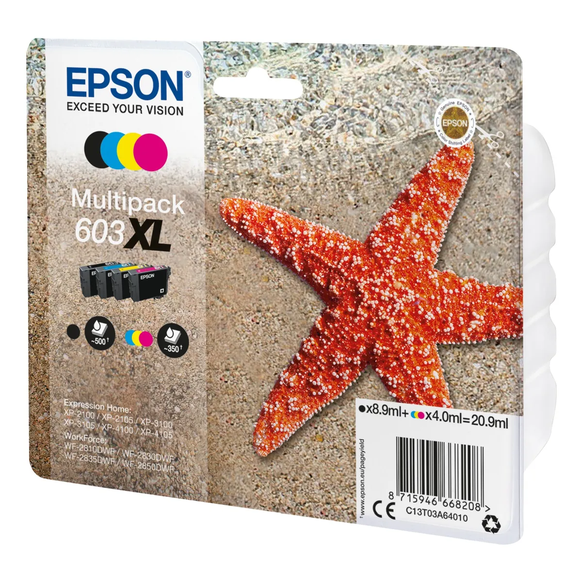 Druckerpatronen MultiPack Epson 603XL schwarz cyan magenta gelb 20,9 ml (C13T03A64010)