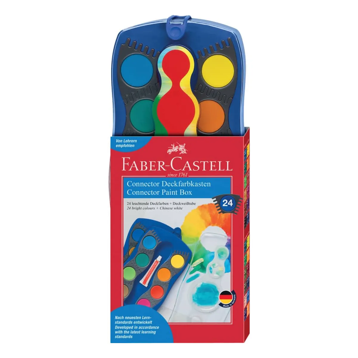 FABER-CASTELL CONNECTOR Farbkasten - 24 Farben, inkl. Deckweiß, blau