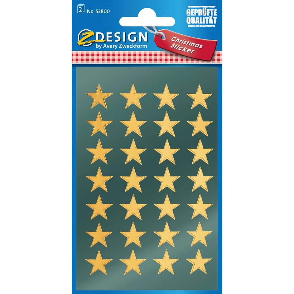 Avery Zweckform® Z-Design 52800, Weihnachtssticker, Sterne, 2 Bogen/56 Sticker