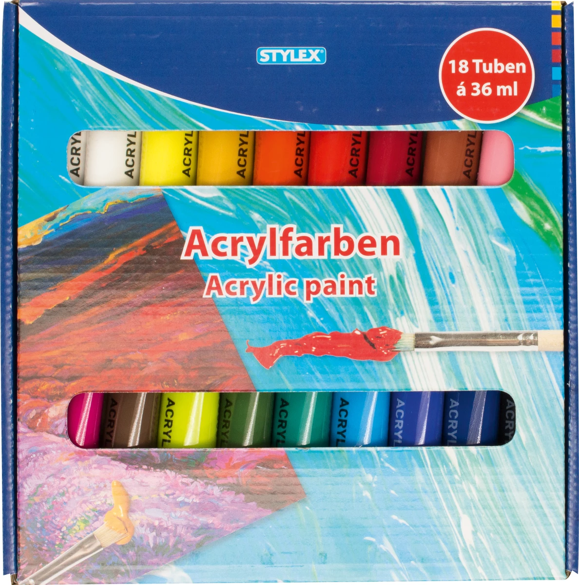 Stylex Acrylfarbe, 18er Schachtel, á 36 ml