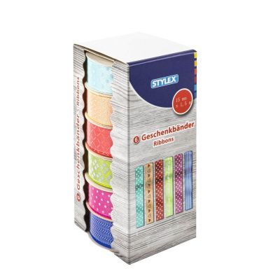 Geschenkband, 6 Rollen à 1,5 m, 6 Fach sortiert